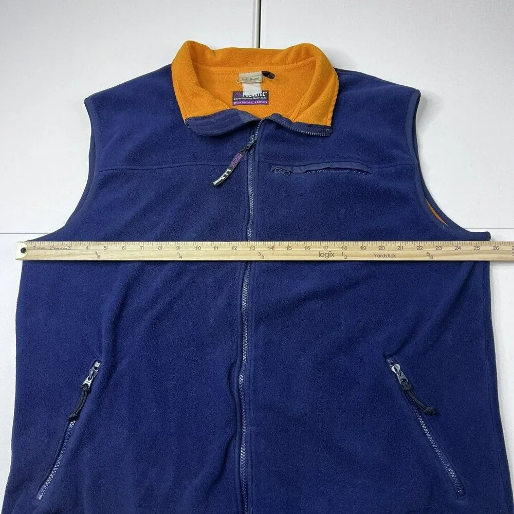 L.L. Bean Fleece Full Zip Vest Blue Orange Men’s Size XL - Picture 4 of 6